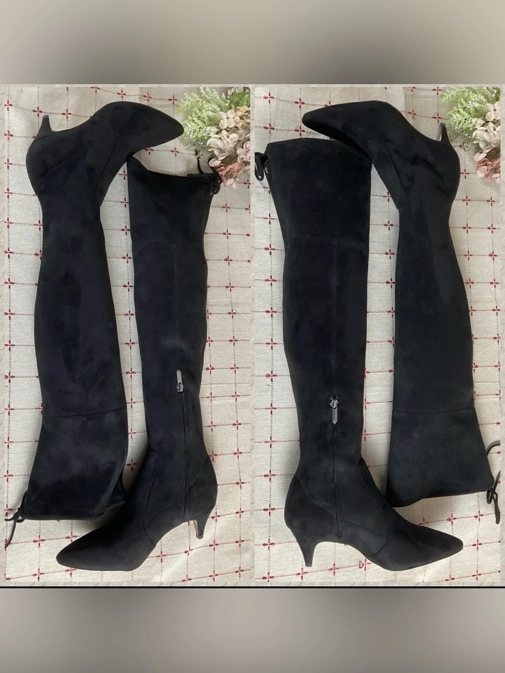 Sam Edelman “Kristie” Black Faux Suede Over the Knee Boots Low Heel PreLoved 8